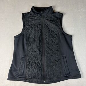 Fila Sport Vest Womens Large Black Quilted Zip Front Athletic Running Polyester